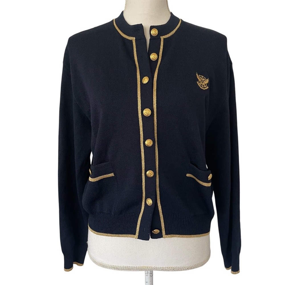 St. John Collection Navy Gold Santana Knit Sweater Small P Old Money Nautical